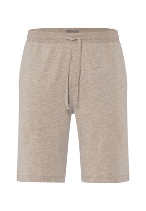Pantaloncini beige al ginocchio con vita elasticizzata e coulisse anteriore, realizzati in tessuto morbido e leggero.