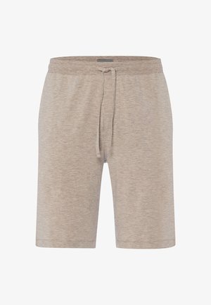 Pantaloncini beige al ginocchio con vita elasticizzata e coulisse anteriore, realizzati in tessuto morbido e leggero.