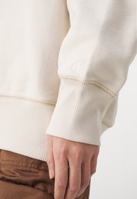 Felpa color beige chiaro con polsini e orlo a costine, caratterizzata da un discreto dettaglio del logo cucito. Realizzata in tessuto morbido con una superficie liscia.