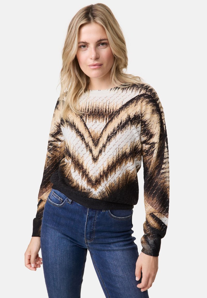 Taifun RUNDHALS MIT AJOUR - Strickpullover - schwarz gemustert