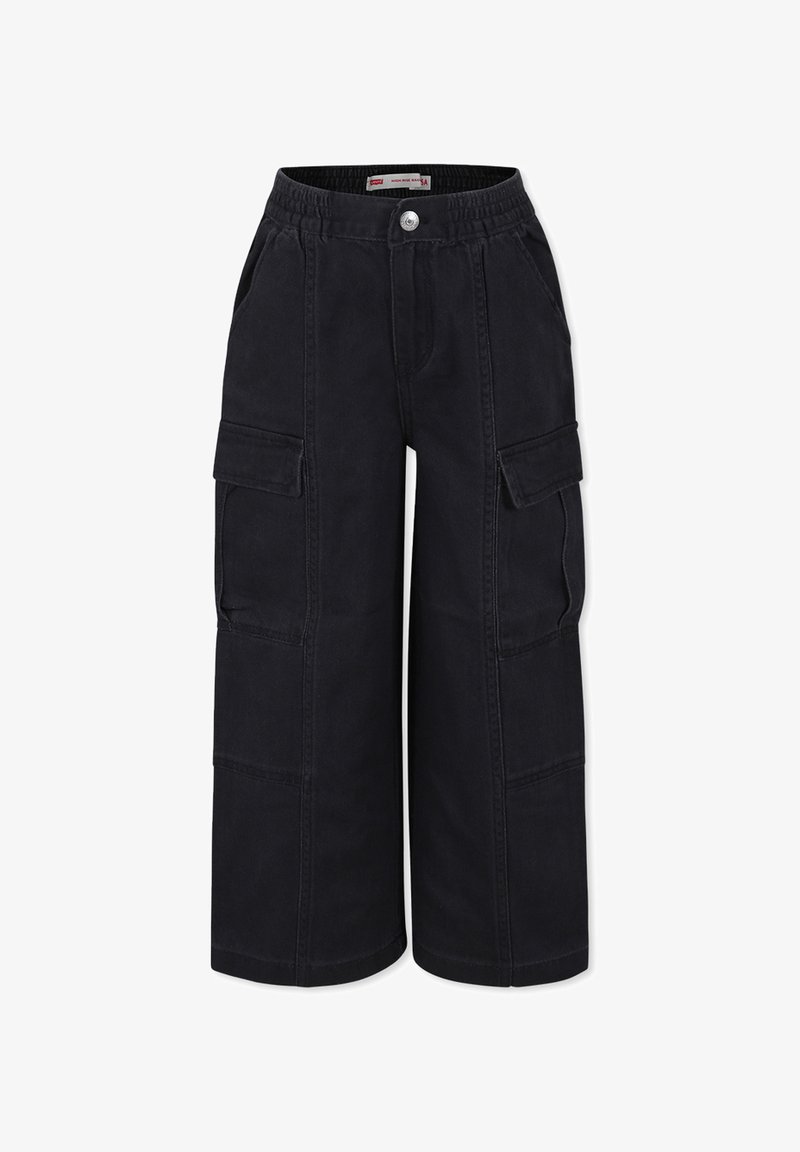 Pantaloni cargo neri con vita elastica, dotati di più tasche laterali, un fit rilassato e realizzati in un pesante cotone.