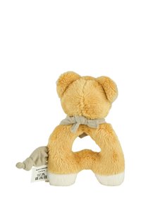 Plush toy lion in soft, light orange fur with a beige scarf. The lion features rounded ears and an open body shape for easy grasping.