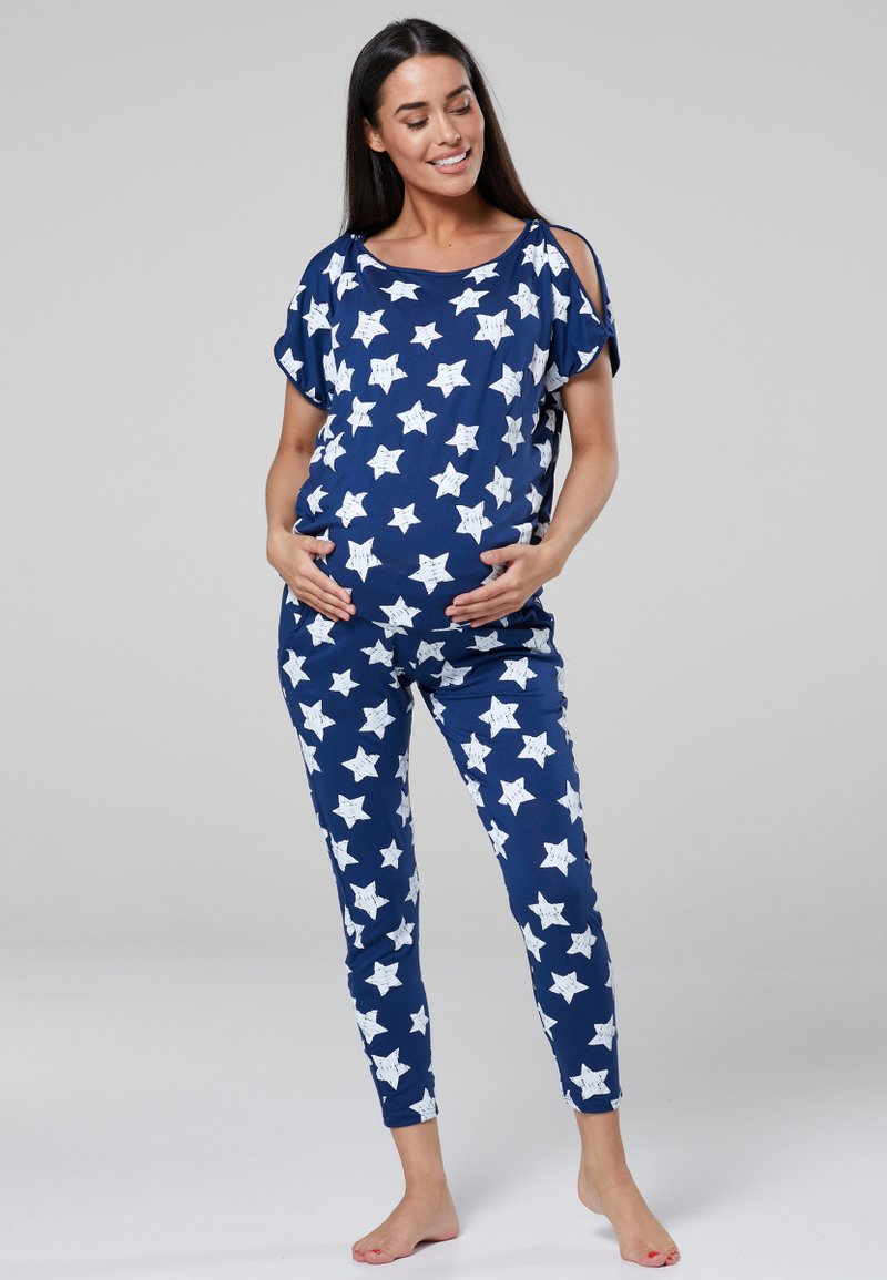 Happy Mama Pyjama set blue jeans with white stars/mottled royal blue