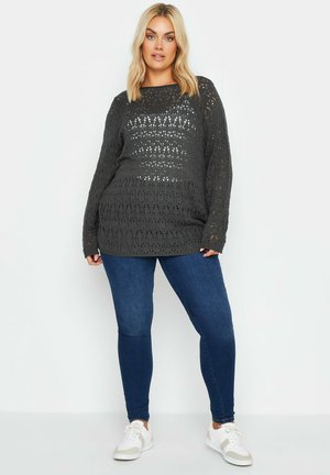 Yours Clothing SLASH NECK - Strickpullover - grey