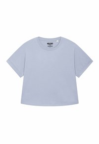 Light blue cropped t-shirt with short sleeves, featuring a crew neck and a label reading "MIRA PARIS" on the inside.