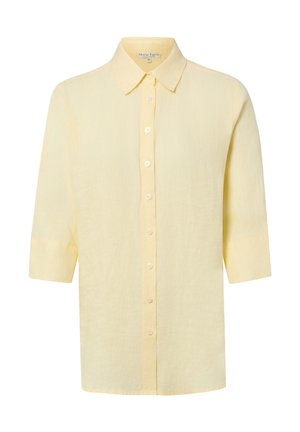 Lichtgeel linnen overhemd met knopen, kraag en ellebooglange mouwen, met label Marie Lund maat 36.