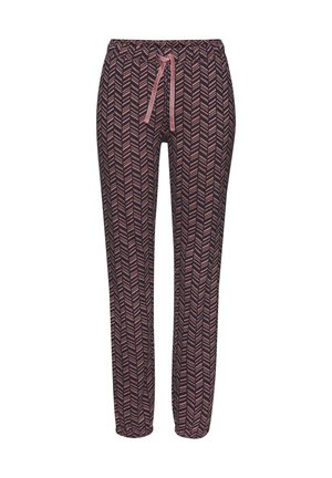 Pantaloni da pigiama con motivo su sfondo scuro, caratterizzati da un design a zigzag rosa. Vita elastica con cordino per una vestibilità regolabile.