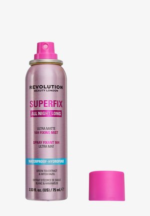 Spray rose de Revolution Beauty London Superfix all night long ultra mat, fixateur waterproof longue tenue 16 heures, sans bouchon, 75 ml.