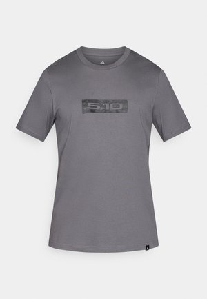 Gray short-sleeve t-shirt made of smooth fabric featuring a dark gray rectangular logo with the text "5.10" in the center.