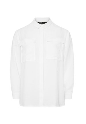 Weißes Hemd mit Button-Down-Kragen, aus leichtem Stoff, mit langen Ärmeln und zwei Brusttaschen. Schlichtes, einfarbiges Design.