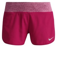 Magenshorts en rosa brillante, con una cintura texturizada de color púrpura claro. Incluye un pequeño logo plateado de Nike en el lado inferior izquierdo.