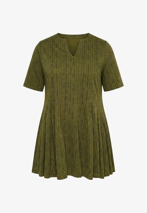 Ulla Popken, T-SHIRT, FISCHGRAT, GODETFALTEN, TUNIKA-AUSSCHNITT, HALBARM - T-shirt imprimé - oliv