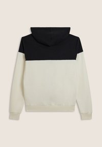 Felpa con cappuccio nera e crema, caratterizzata da un design a blocchi di colore, realizzata in tessuto morbido con polsini e orlo a coste.