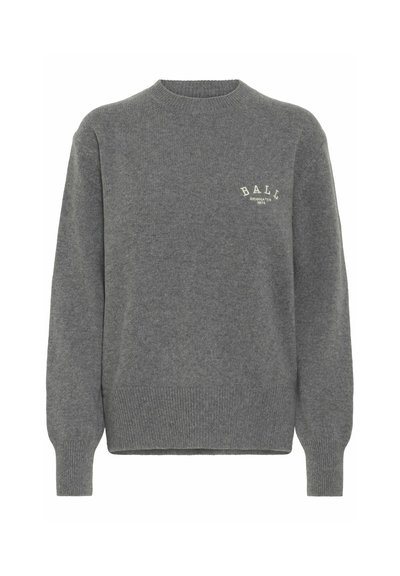 Hallide hallide-swetär, millel on ümar kaelus, ribitud varrukad ja alumine äär. Vasakul rinnakorvil on väike valge logo tekst "BALL".