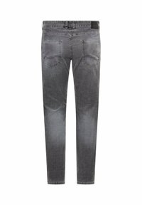 Grijze denim jeans met een rechte pijp, twee achterzakken en een strakke tailleband met minimalistische stikseldetails.