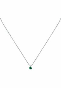Collana in argento con pendente rotondo in pietra verde, che presenta una finitura lucida e un design del gancio semplice.