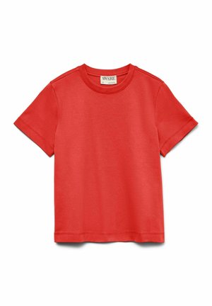 Rood T-shirt met korte mouwen van gladde stof. Voorzien van een ronde halslijn en gestikte manchetten, met een minimalistisch ontwerp.