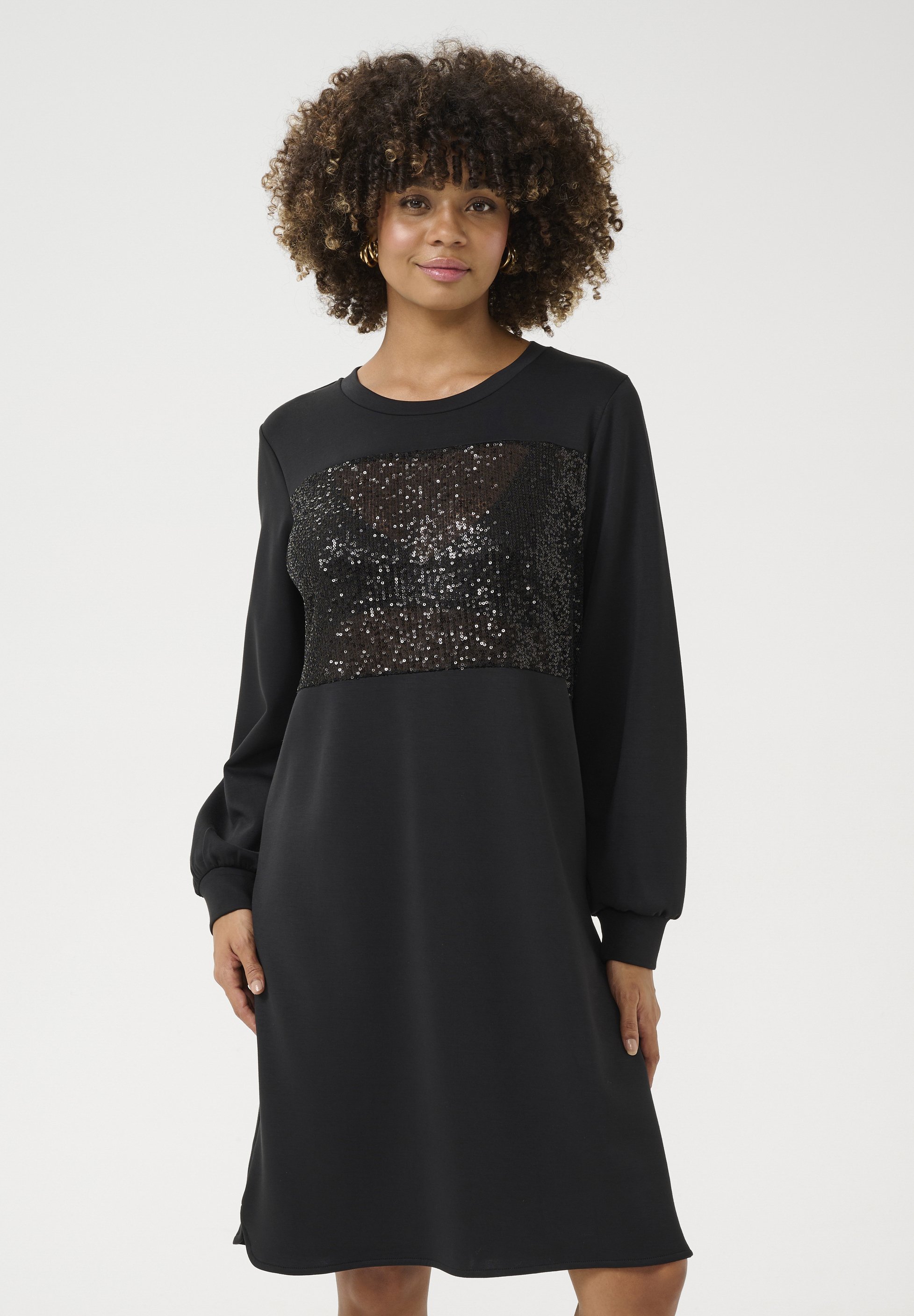 black sequin jersey dress AKA Sequin Jersey Dress or Top Bold Black