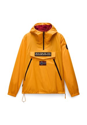 Kelttonen sadesuoja anorakki, jossa on huppu, etupuolen kengurutasku, vetoketjukiinnitys, logopatch ja pieni Norjan lipun korostus.