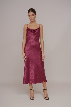 CARA COWL NECK FLORAL MIDI DRESS - Cocktail dress / Party dress - plum