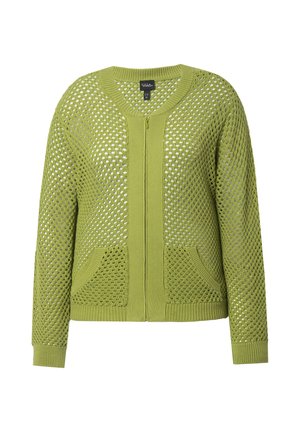 Ulla Popken, OPENWORK KNIT ZIP UP SEQUINED BLOUSON - Cardigan - pistachio