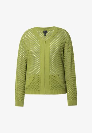 Ulla Popken, OPENWORK KNIT ZIP UP SEQUINED BLOUSON - Neuletakki - pistachio