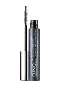Mascara Clinique Lash Power dans un tube gris élégant avec des accents argentés. L'applicateur possède des poils fins pour une application précise.