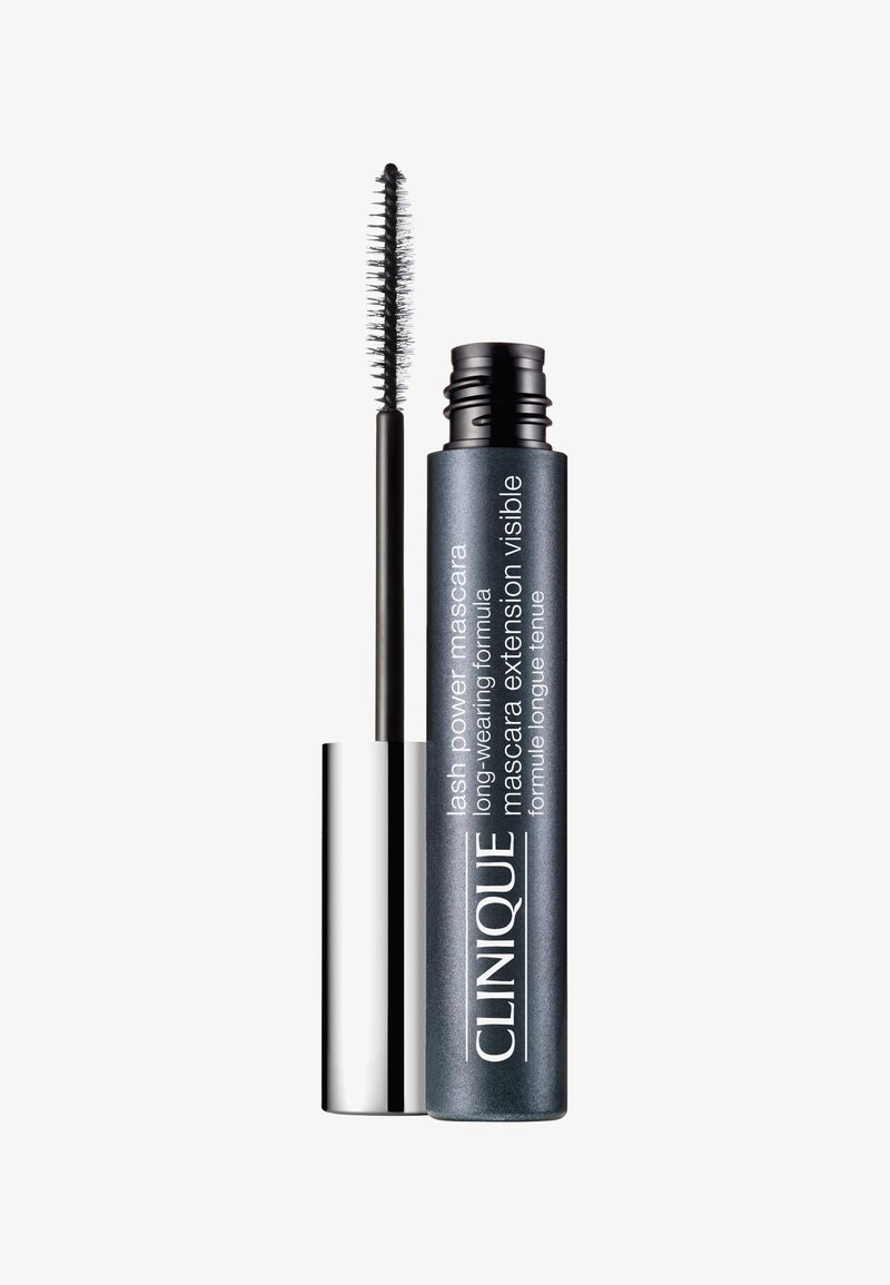 Clinique Lash Power Mascara i en slank grå tube med sølvfarge detaljer. Applikatoren har fine børstehår for presis påføring.