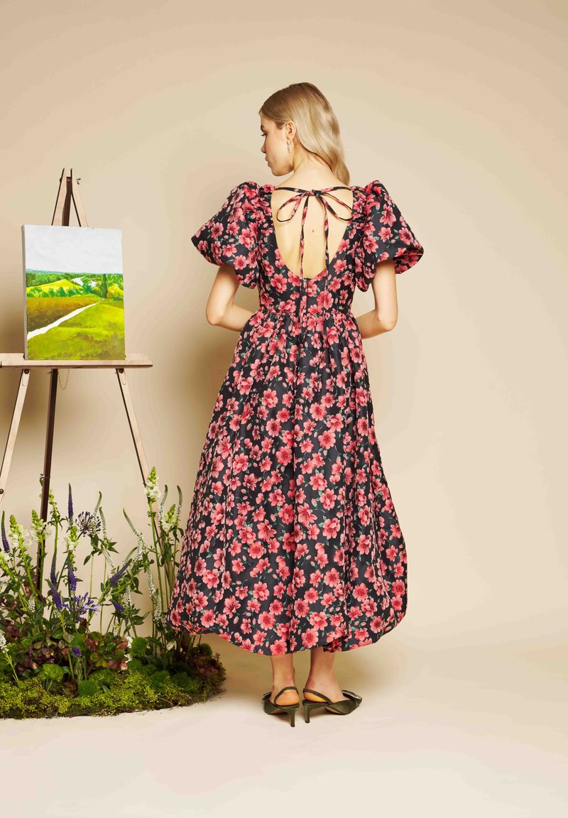 knee length dresses for ladies Wine for Two Floral Maxi Dress L / Merlot