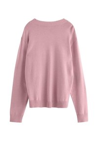 Rosa stickad tr�öja med rund halsringning, ribbade muddar och nederkant, med en avslappnad passform och mjuk känsla. Inga mönster eller metalldetaljer.