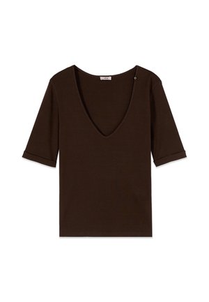 Oltre, T-SHIRT CON SCOLLO A V E MANICHE SLIM - T-shirt basique - marrone
