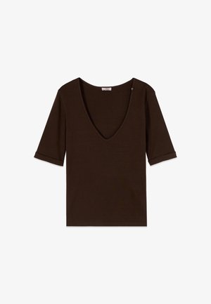 Oltre, T-SHIRT CON SCOLLO A V E MANICHE SLIM - T-Shirt basic - marrone
