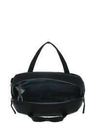 Mallette noire souple avec poignées supérieures et compartiment principal ouvert montrant les poches intérieures et une fermeture éclair.