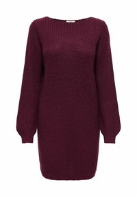 Abito maglione a maniche lunghe in un profondo bordeaux con polsini, scollatura e orlo a coste, caratterizzato da un motivo a punto testurizzato.