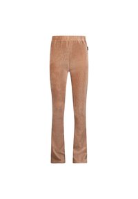 Pantalones de corduroy de color marrón claro, con un cómodo cinturón elástico. El diseño presenta piernas rectas y una textura suave.