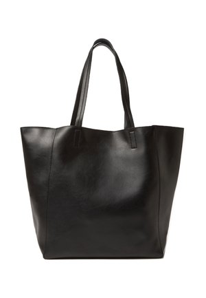 Zwarte leren draagtas met twee schouderbanden en een gladde, licht glanzende afwerking, afgebeeld tegen een witte achtergrond.