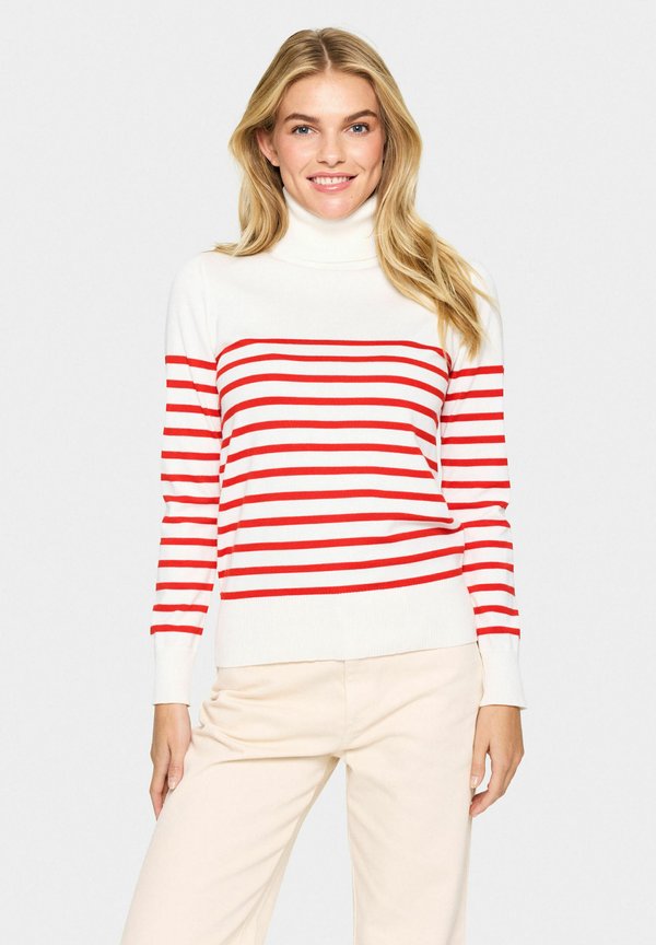 MILA ROLLNECK - Strickpullover - ice and f scarlet stripe