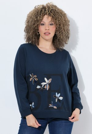 Ulla Popken SWEATSHIRT, BLUMEN-STICKEREI, RUNDHALS - Sweatshirt - marine