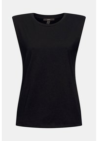 Top nero senza maniche con scollatura rotonda, realizzato in tessuto morbido. Texture liscia, forma attillata e design minimalista. Nessun motivo o accentuazione visibili.