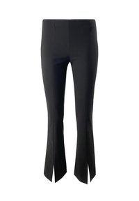 Schwarze, enganliegende Hosen mit vorderen Nähten und schrägen Schlitzen am Ende jedes Beins.