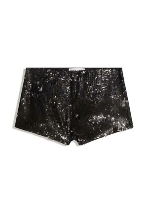 Pantaloncini Con Paillettes Da Donna A Vita Alta + Set Occhiali A Cuore E Orecchini - Nero