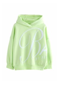 Felpa verde chiaro con cappuccio e vestibilità oversize. Presenta una scritta bianca oversize "B" e "BY TED" sul davanti. Tessuto morbido e texture.