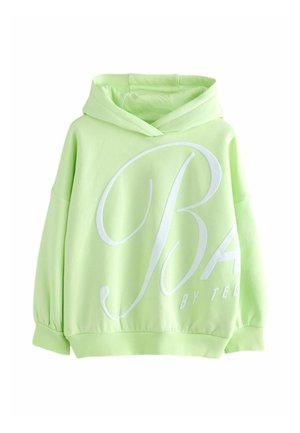 Sweat à capuche vert clair avec une coupe oversized. Présente des lettres blanches surdimensionnées "B" et "BY TED" à l'avant. Tissu doux et texturé.