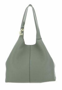 Sac hobo en cuir vert avec une texture lisse, présentant un design courbé, une seule sangle et un accent doré sur le matériel.