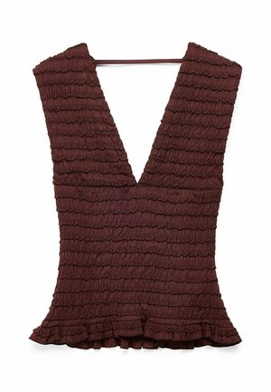 NA-KD, STRUCTURED V-NECK TOP - Bluse - brown