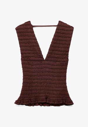 NA-KD, STRUCTURED V-NECK TOP - Bluse - brown