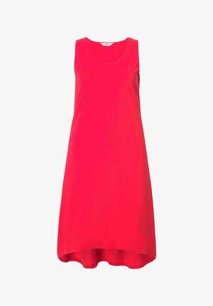 Ärmelloses rotes Kleid aus leichtem Stoff, mit lockerer Passform, rundem Ausschnitt und einem etwas längeren Saum hinten.