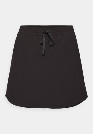 Sort atletisk nederdel med elastisk talje, justerbar snor og en buet kant. Lavet af letvægts, glat materiale.