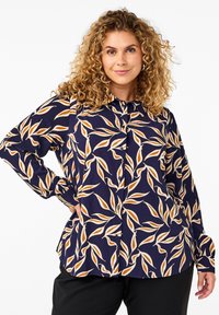 Zizzi Skjortebluser - ev. blue w. leaf aop