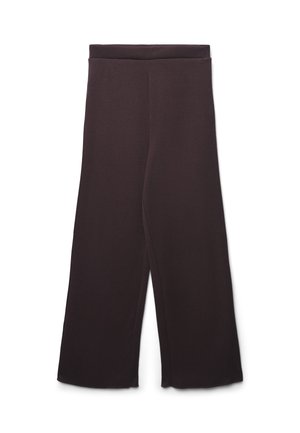 Schwarzweite Hose mit hohem, elastischem Bund, gerader Schnitt von der Taille bis zum Knöchel, auf einem weißen Hintergrund präsentiert.